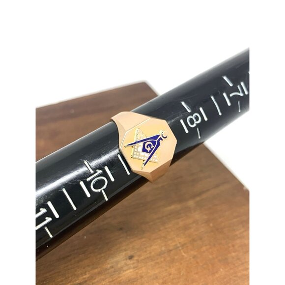 Masonic Ring 10k Yellow Gold Freemasonry Blue G Logo Vintage Men's Size 9 - Picture 9 of 14